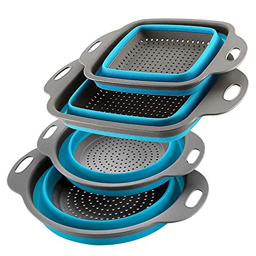 Beek 78XM, 4 unidades Colador de cocina, colador de fideos, plegable, colador de silicona, fruta, verduras, colador de...