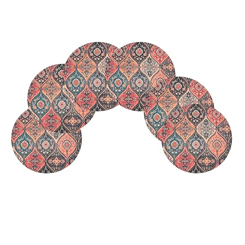 Image of LaVichitra Cotton Table Placemat | Dining Table Mat | Bed Side Table Mat | Cotton Round Shape Placemats | Washable PlaceMat for Shelves & Plant Pots - Pack of 6, Bohemian Ogee