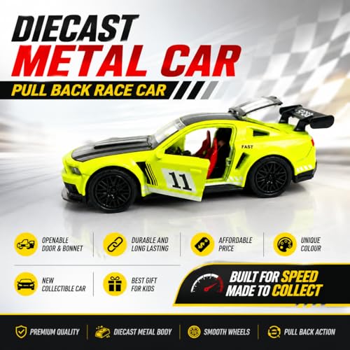 Image of Ford Mustang GT Die Cast Toy Car 1:36 Scale Pull Back Sports Car Model for Kids Boys | Alloy Metal Miniature Vehicle with Openable Doors & Rubber Tires | Collectible Racing Car Toy Gift