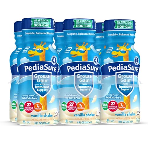 PediaSure Grow & Gain with Immune Support, 27 Vitamins & Minerals for Kids, 7g Protein, Non-GMO, Gluten-Free, Vanilla, 8-fl-oz Bottle, Pack of 6