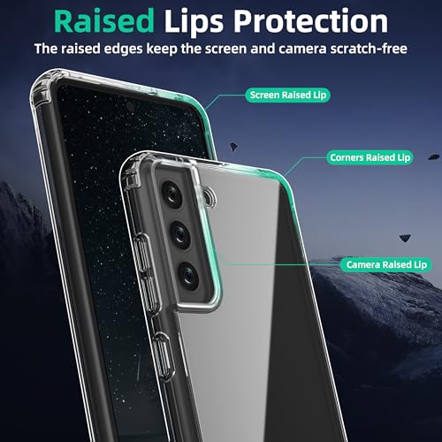 Image of ONES for Samsung Galaxy S21 FE Slim Case Clear, PC + TPU Hybrid, Military-Grade Drop Guard, Anti-Yellowing, Anti-Slip, Shockproof Silicone Hard Cover, Scratch Resistant, Transparent Case
