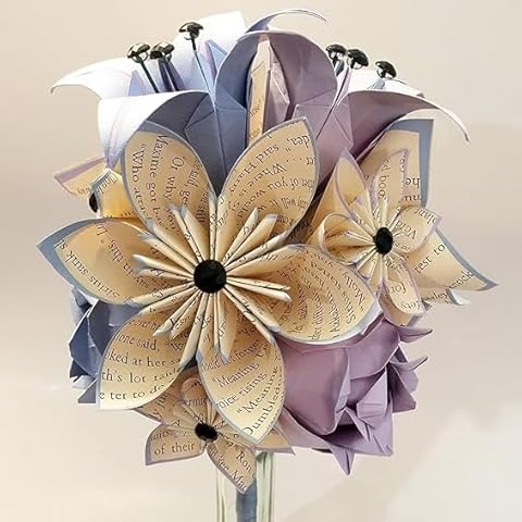Book Paper Flowers Bouquet- Your choice of Book & Accent Colors, traditional 1st anniversary gift, wedding centerpiece, paper flowers Cover