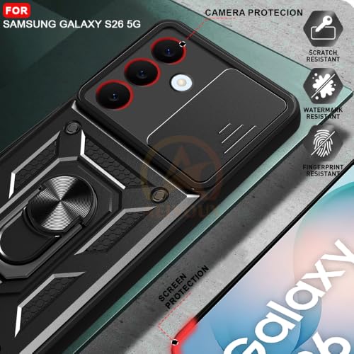 Image of Armor Bumper Back Cover Case for Samsung Galaxy S26 5G Rotating Camera Cover, Ring Holder & Kickstand | Heavy Duty & 360 Degree Protection Back Cover for Samsung Galaxy S26 5G (Black)