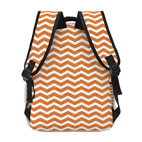 Glitter Orange And White Wavy Stripes Lightweight Backpack Travel Casual Bags for Women or Men 15.7 Inches4