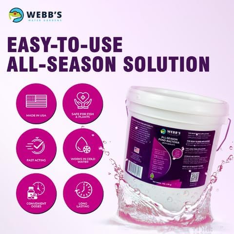 Webb's Water Gardens All-Season Pond Bacteria with Barley Packets - Supports up to 1000 Gallons - 70 Packets for Easy Application - 5 Pounds - Ideal for Clearing Pond Water and Maintaining Fish Health