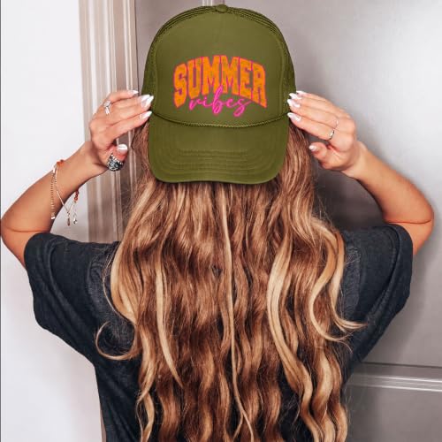Image of Summer Vibes Graphic Adjustable Cap Women and Teens Classic 5 Panel Mesh Snap Back Trucker Hat