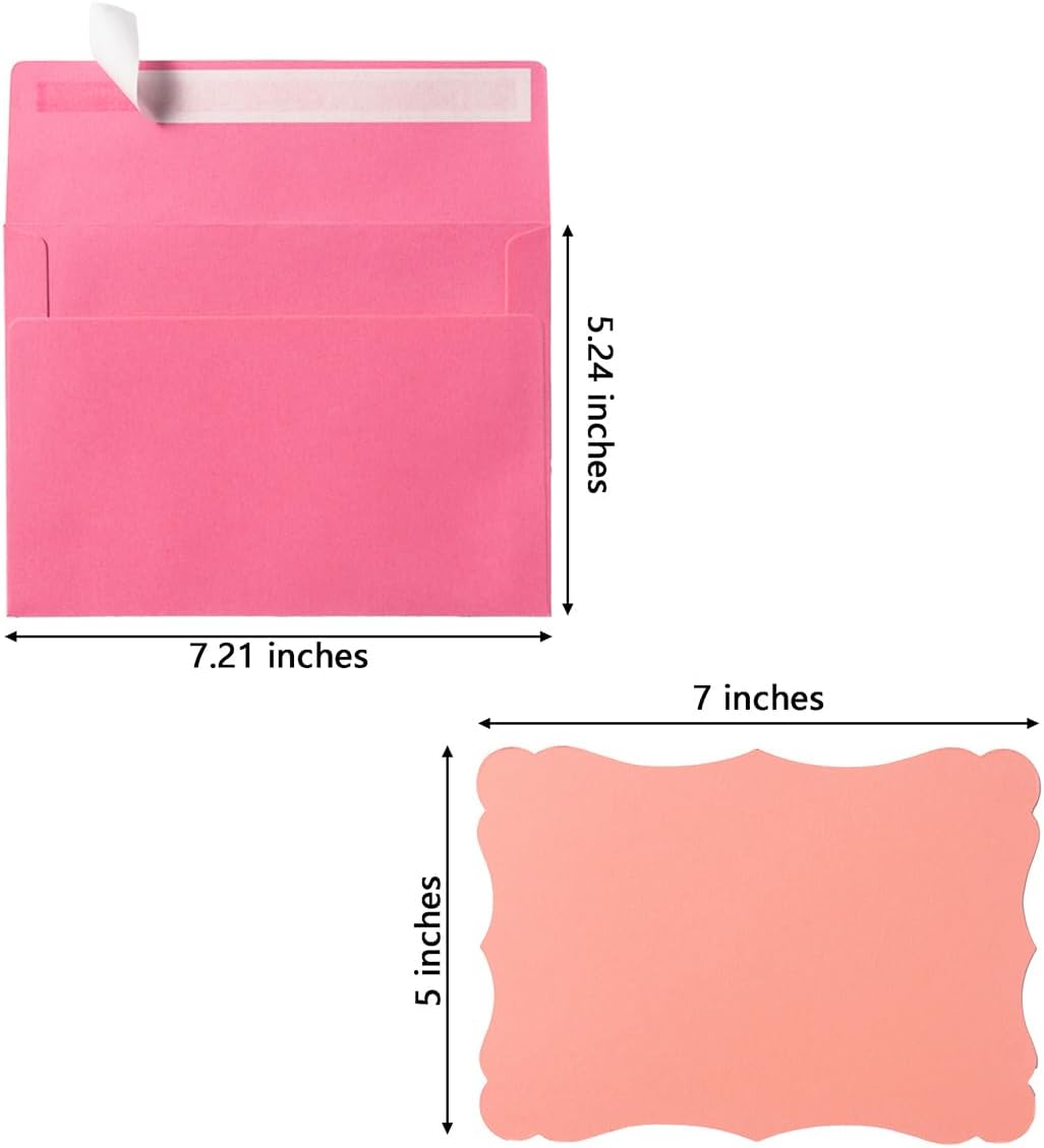 100 Pack A7 Envelopes with Blank 5 x 7 Cards Pink Self-Adhesive Business Envelopes Invitations Cards Envelopes (5 Colors Pink, A7) - Image 2