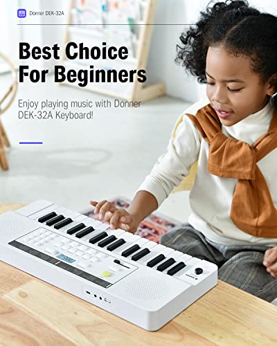 Image of Donner 32 Key Keyboard Piano, DEK-32A Mini Electric Keyboard for Beginners, Small Portable Electric Piano with LED Light Keyboard Teaching Mode, White