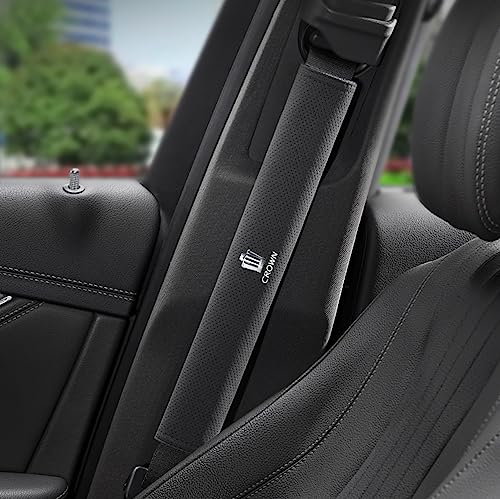 クラウン シートベルトカバー シートベルトパッド シートベルトショルダー スエード素材 クラウン専属レザーロゴ 延長タイプ 長いサイズ マジックテープ取り付け 2個セット (クラウン, ブラック)