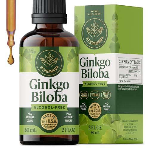 HERBAMAMA Ginkgo Biloba Supplements - Brain Supplements for Focus & Memory - Ginkgo Biloba Extract for Brain Support - Vegan Non-GMO Alcohol & Sugar-Free 42-Day Supply