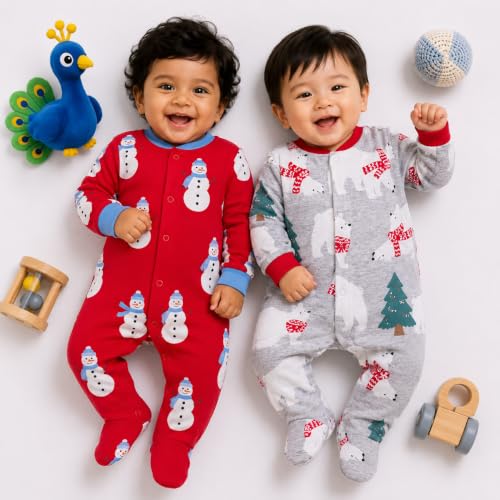 Image of EIO 100% Cotton Rompers Sleepsuits Jumpsuit Night Suits for Infants Newborn Baby Boys & Girls