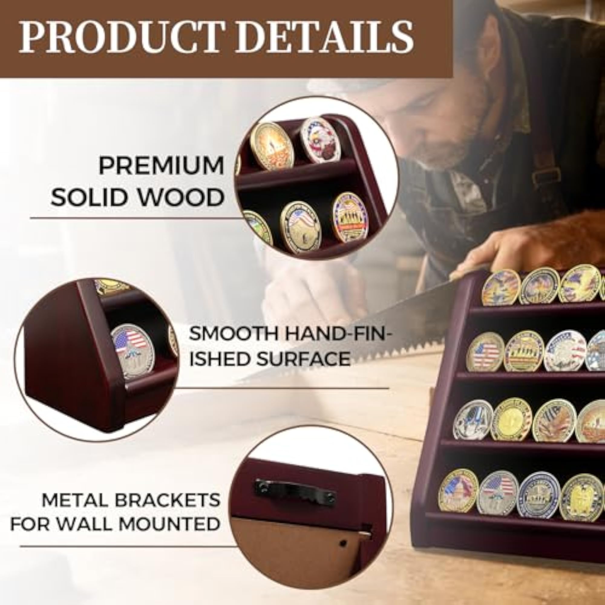 Military Wooden Challenge Coin Display Case