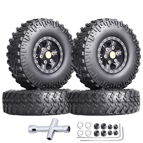 HobbyPark Brass 1.0 Beadlock Wheels and Tires for Traxxas TRX4M Upgrades Parts Axial SCX24 1/24 RC Crawler Replacement (4-Pack) (Tpye E)