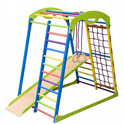 Colored Indoor Wooden Playground For Kids Sportwood Indoor Gym Sets Up Climbing Ladder Swing Slide And Rings (Sportwood) #TOP5