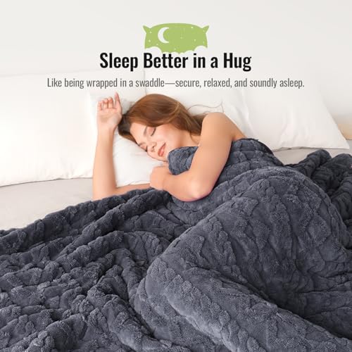 Uttermara Jacquard Weighted Blankets for Adults Full Size 12lbs, Dual-Sided Soft Sherpa Heavy Blanket, Thick Blanket Throw for Sleeping, 48 x 72 Inches, Blue Grey by Uttermara - Image 3