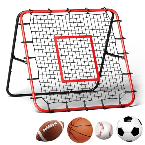 JASCOPRO Rebounder für Fußball 18-Fach verstellbares Rebounder-Netz für Fußball Baseball Basketball Rugby Soccer-Trainingsausrüstung für Schuss- Pass- und Ballannahme Training 100x100cm