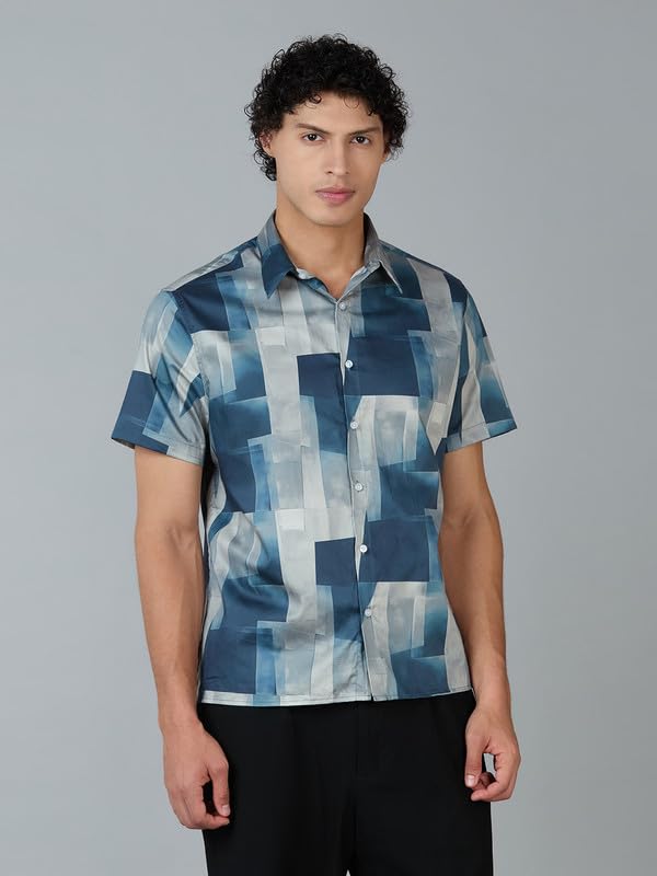 Image of MARK & ALBERT Men's 100% Cotton Printed Half Sleeves Regular Fit Shirt for Men