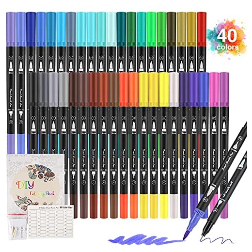 Rotuladores Lettering Profesionales de 40 Colores, Pincel Doble Punta con Libro de Dibujo, Rotuladores Acuarelables para Graffiti, Caligrafía, Dibujo, Lettering para Niños y Adultos