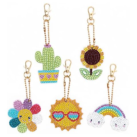 MingSH 5 Pieces Diamond DIY Painting Keychain, Diamond Art Keyrings Rhinestone Full Drill Diamond DIY Painting Keyring for Art Craft Handbag Purse Keyring Cover