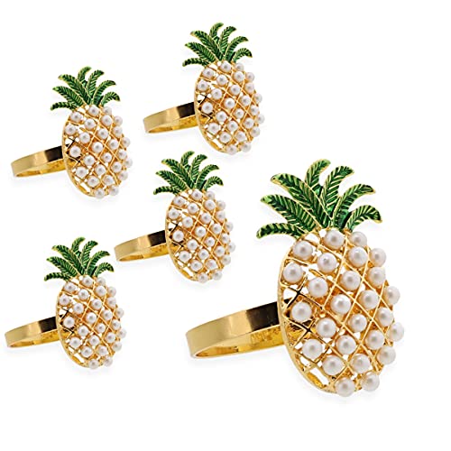 Gold Napkin Rings Pineapple With Pearls - Set Of 5 #TOP26