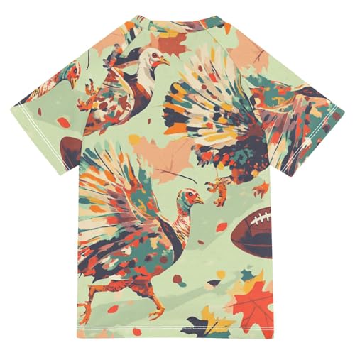 Boys Short Sleeve T-Shirts Run Turkey Watercolor Rashguard Kids Swim Shirts Sun UPF 50+2
