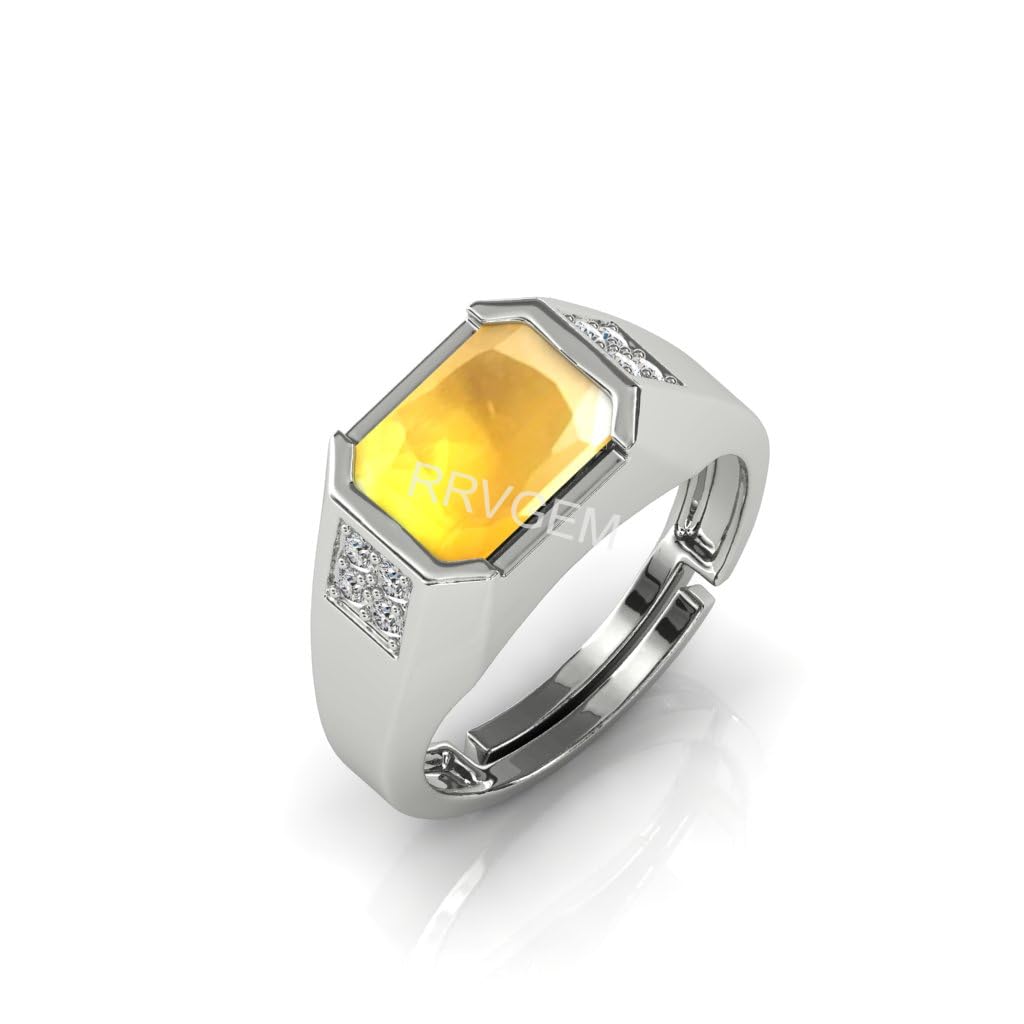YELLOW SAPPHIRE RING 3.25 Ratti / 3.00 Carat PUKHRAJ RING SILVER Plated Adjustable Ring Gemstone Ring for Men and Women (Lab - Tested)-image-37