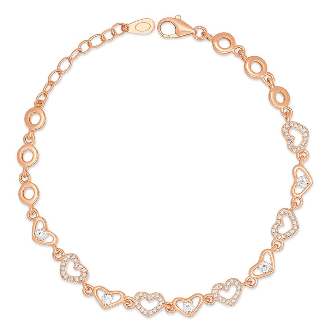 zavya 925 Sterling Silver Cubic Zirconia Heart Rose Gold Plating Charm Bracelet | Gift for Women and Girls | With Certificate of Authenticity and 925 Hallmark-picture-6