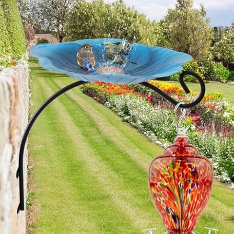Wall Mounted Bird Bath with Hanging Plant Hanger for Outdoors 13" Metal Large Tree Mount Fence Bird Feeder and 17" Plant Bracket Hook for Outside Hanging Baskets Cover