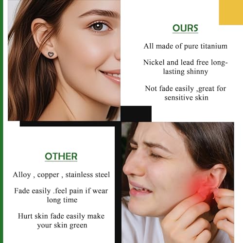 Women's titanium earrings 5MM hollow heart-shaped titanium earring Hypoallergenic earrings Butterfly buckle safety Available in gold/silver/Pink and black Lightweight and comfortable4