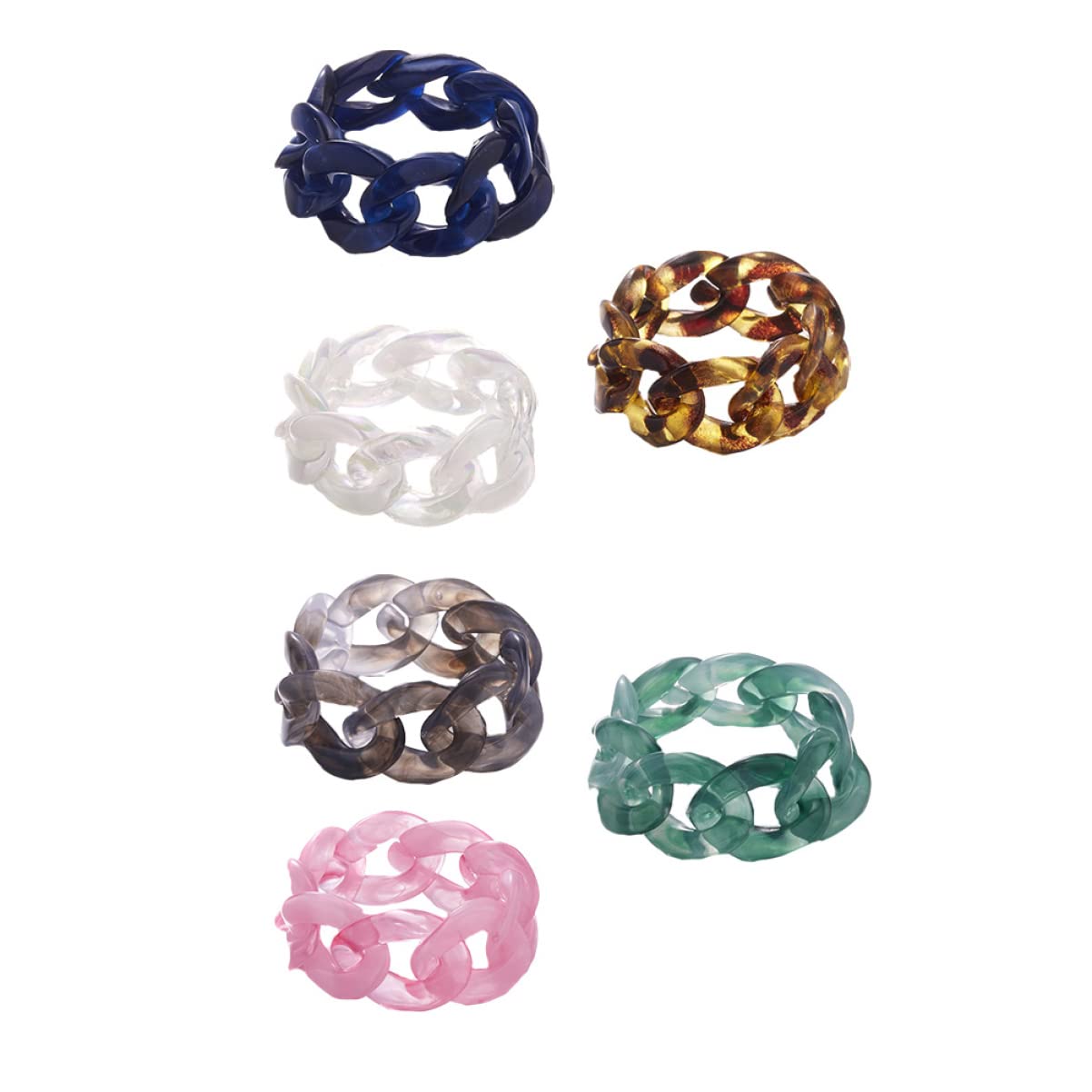 FRCOLOR 6pcs Creative Chain Shaped Resin Rings Jewelry for Unique Style for Costume Decoration and Daily Wear Safe Material Random Color