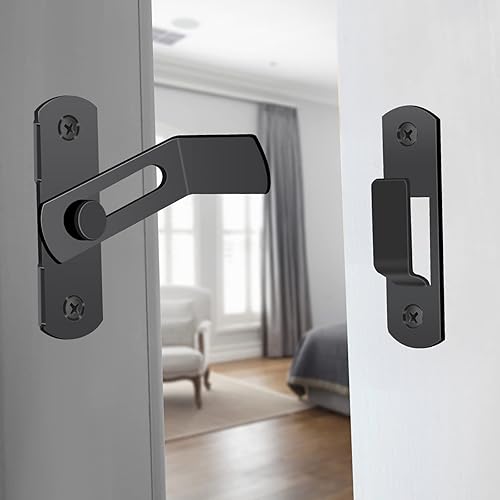 Miniatura 10 de Paquete de 2 pestillos de puerta de granero, 2.76 x 1.97 pulgadas, cierre de puerta abatible de acero inoxidable negro mate, cierre de puerta