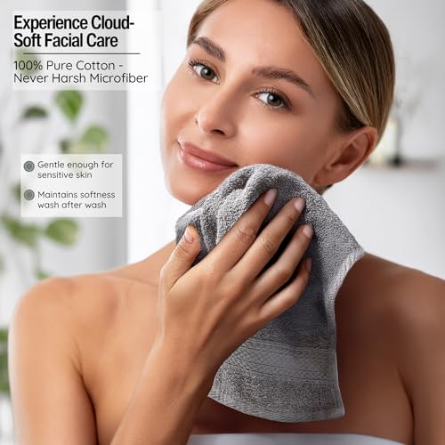 Image of Extra Soft Wash Cloths, 13 inchx13 inch Wash Rags, Washcloths 12 Pack | 100% Ring Spun Cotton Washcloths, Machine Washable Face Towels, Absorbent Washcloths in Vibrant Assorted Colors