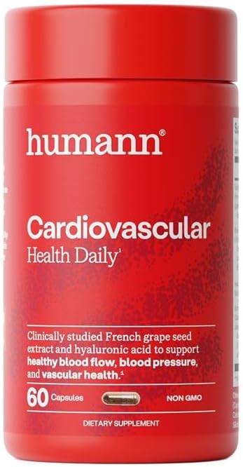 Humann Cardiovascular Health Daily, soporte vascular y de presión arterial 4 en 1, extracto de semilla de uva y suplemento de circulación de ácido