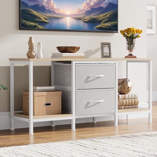 YITAHOME TV Stand, TV Cabinet up to 47 Inch, TV Unit with 2 Fabric Drawers and 2 Open Shelves, 110 x 30 x 50cm Chest of Drawers for Living Room, Entertainment Room, Bedroom Furniture, Steel Frame