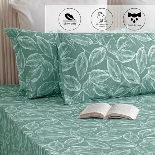 Image of HOMEMONDE Double Bedsheet 84 x 90 Inch Premium Cotton 210 TC Luxurious Printed Flat Sheets with 2 Pillow Covers, Perfect for Home Decor & Gifting - Aqua Blue