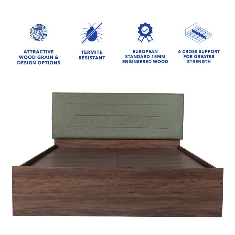 Image of Amazon Brand - Solimo Bed | 1 Year Warranty | Double Bed, Queen Size, Ashima Premium Upholstery, Comfortable Seating Height Bed, Non-Woven Base & 3mm MDF, Walnut Colour (Melamine Finish)