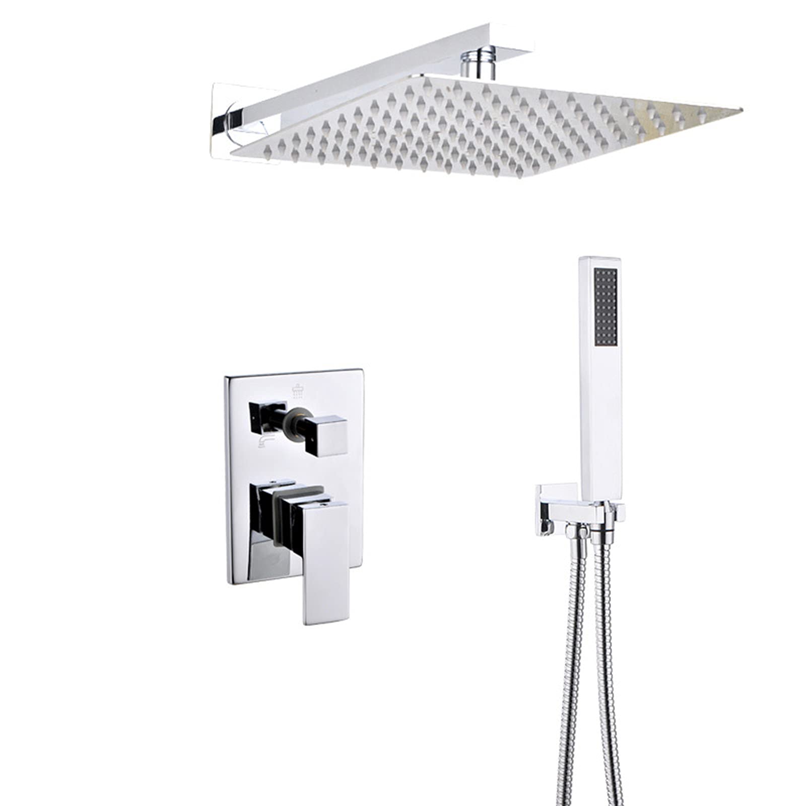 SWENEEN Handheld Showerchrome Wall Mounted Shower System,Square Shower Faucet Set With Valve,Bathroom Rain Mixer Tap Shower Combo Set With Hand Shower,Rain Shower Head System,