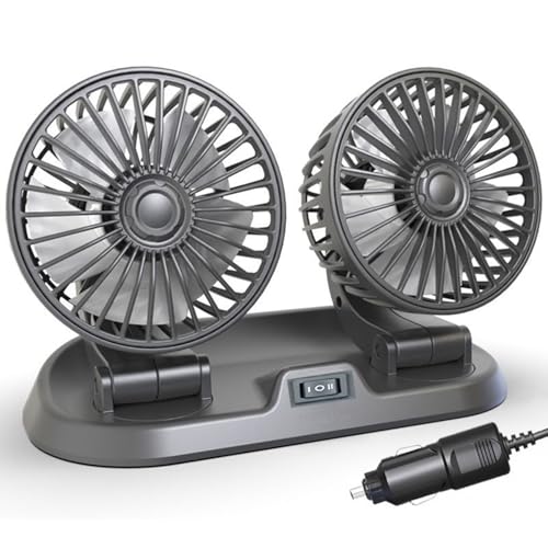 Shengruili Auto Ventilator,12V Doppelkopf Ventilator Auto,360 ° Drehbarer Doppelköpfiger Ventilator,Auto Kfz Lüfter,Autolüfter,Auto Ventilator...