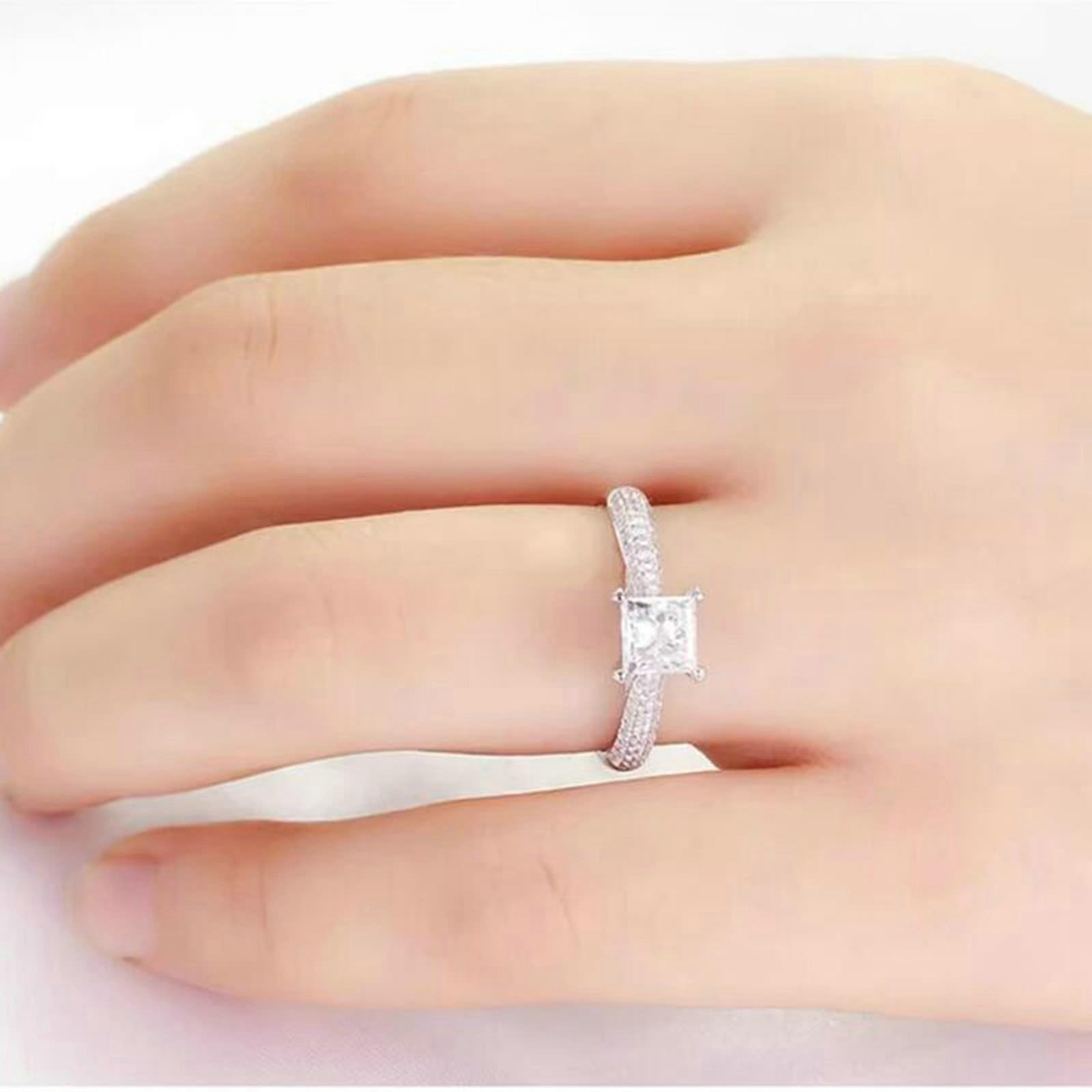 KnSam 18K Weißgold 750 Hochzeitsband Echtgold Schmuck, Labor Erstellt Diamant Verlobungsring Klassiker Prinzessschliff Weiß, Ring mit Labor Erstellt Diamant Au750 Gold, Gr.47-70