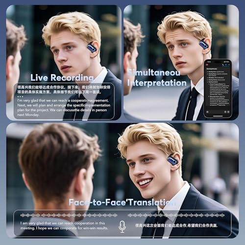 Image of 168 Languages AI Live Translation Earbuds, 4-in-1 Smart Mode Bluetooth 5.4 Touch Screen Earphones Real-Time Headphones Translator, Fit iOS and Android Ideal for Business and Learning, Deep Blue
