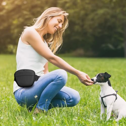 TRIPOLACO Leckerlitasche für Hunde, BPA-freies Silikon Leckerlibeutel für Hunde mit Magnetverschluss, Futterbeutel Hundetraining mit verstellbarem Hüftgurt, 1,67 Tassen, Schwarz