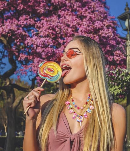 Candy Layered Necklaces for Women Novelty Colorful Beads Lollipop Sweet Candy Bear Ice Cream Dessert Cake Pendant Choker Necklace for Birthday Halloween Holiday Party Jewelry Gift 5