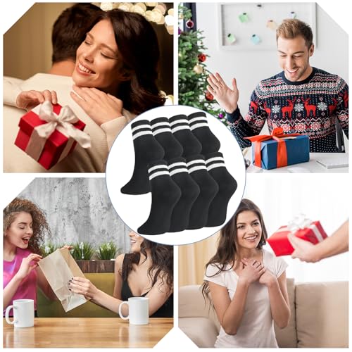 Image of Womens Crew Socks Striped Trim Casual Crew Socks Mid Calf Ankle Sock Vintage Retro Gym Running 6 /8 Pack