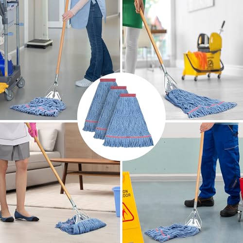 Image of Matthew Cleaning 20oz Heavy Duty Mop Head Commercial Replacement for General and Floor Cleaning , Wet Industrial Blue Cotton Looped End String Head Refill (Case of 12) Blue