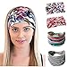 Produktbild Sethexy Breit Boho Knoten Stirnbänder Elastisch Verdrehte Kopfwickel Blumendruck Haarband 4 Stück Nahtlos Kreuz und quer Streifen Kopftuch Laufen Sport Reise Camping Stirnband für Frauen und Mädchen