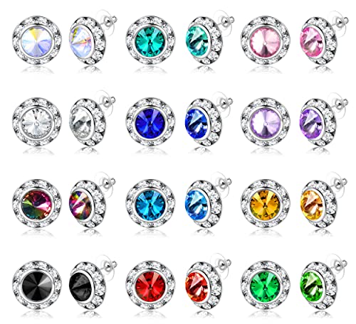 BESTEEL 6/12 Pairs Hypoallergenic Dance Competition Earrings for Women Shiny Rhinestone Stud Earrings Set Acrylic Halo Crystal Stud Earrings Multicolor for Stage Opera Performance Party 15mm