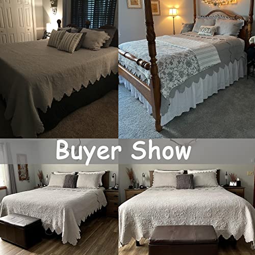 Brandream Luxury Farmhouse Bedding Set Gray Quilt Set Queen Size 100% Cotton Scalloped Quilted Matelasse Bedspread Coverlet Set(90 X 96) #TOP5