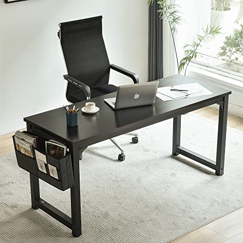 63 Inch Computer Desk,Large Home Office Desk Modern Wood Writing Table Rustic Gaming Desk Sturdy Extra Thick Wooden Desktop Thicker Metal Frame Pc Workstation With Storage Bag And Hooks(Black) #TOP3