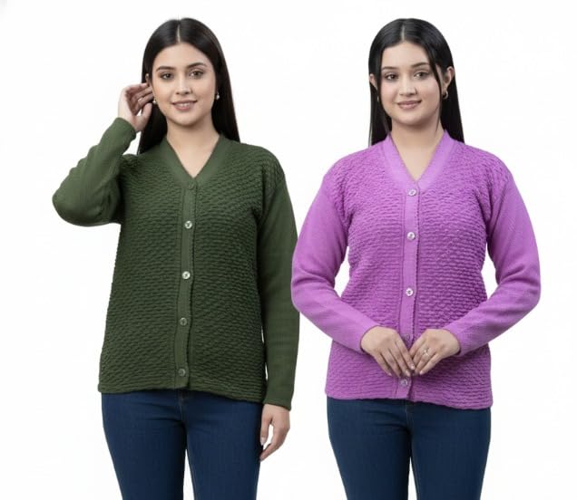 Women Solid Cardigan Sweater Combo | Trendy Long Sleeve Casual Knitwear for Girls Women | Soft Winter Layered | Stylish V-Neck Sweater Top-image-47