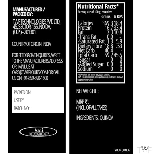 Image of TWF Virgin Quinoa Flour 1kg pack | Quinoa Atta | Stone Ground | Gluten-Free Atta | High Protein & Fiber | Complete Plant-Based Protein | Supports Gut Health, Immunity & Weight Management | Superfood Flour | No Additives or Preservatives
